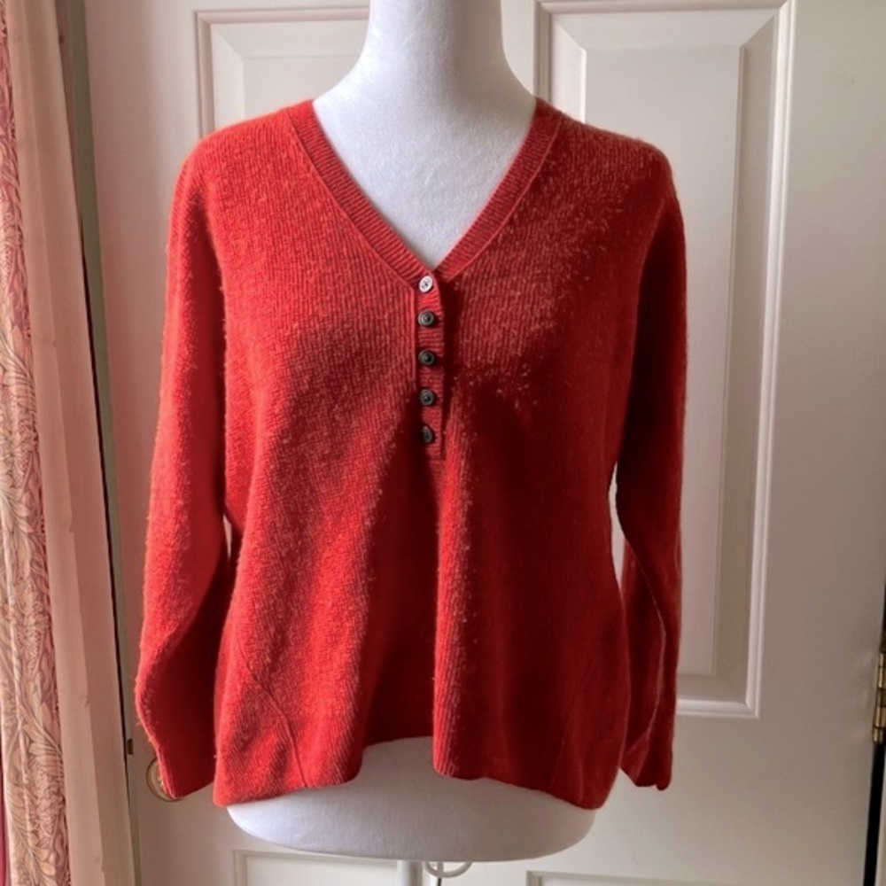 Madewell V-Neck Wool Alpaca Blend Long Sleeve Sweater Red Orange Size M